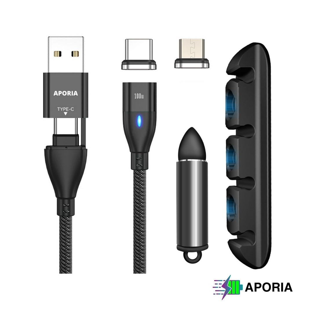 Aporia 11PIN Magnetic Charging Cable - USB Type A and USB Type C (6-in-1) Black