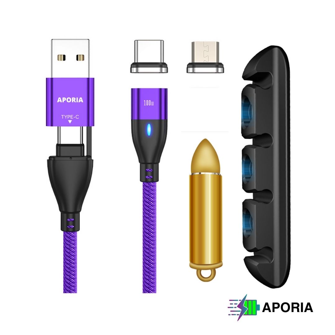 Aporia 11PIN Magnetic Charging Cable - USB Type A and USB Type C (6-in-1) Violet Purple
