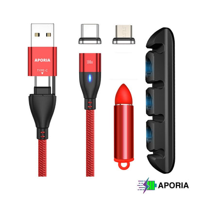 Aporia 11PIN Magnetic Charging Cable - USB Type A and USB Type C (6-in-1) Red
