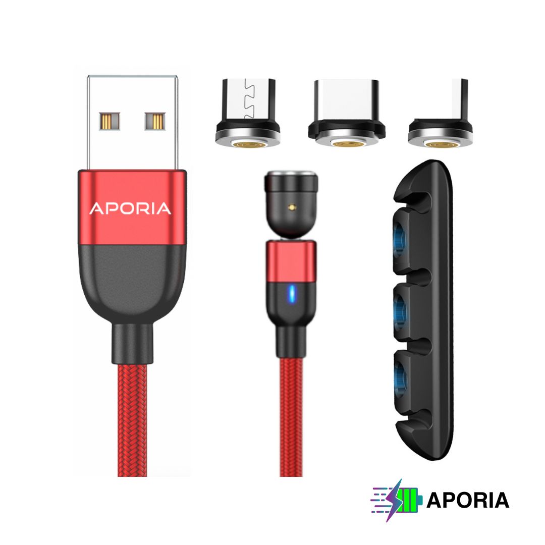 5Pin 540° Rotating 3-in-1 Magnetic Charging Cable Red
