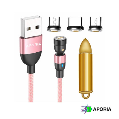 5Pin 540° Rotating 3-in-1 Magnetic Charging Cable Pink