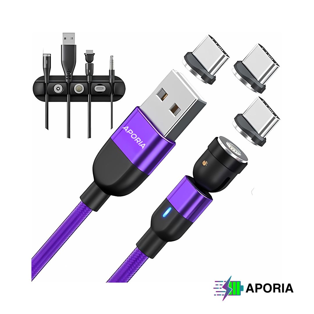 5Pin 540° Rotating 3-in-1 Magnetic Charging Cable Violet Purple