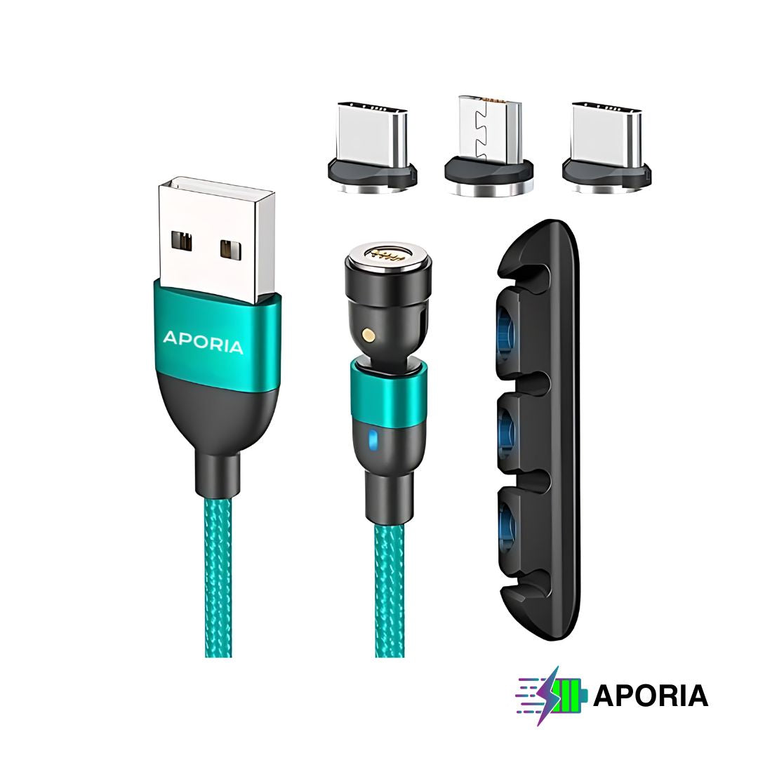 5Pin 540° Rotating 3-in-1 Magnetic Charging Cable Green