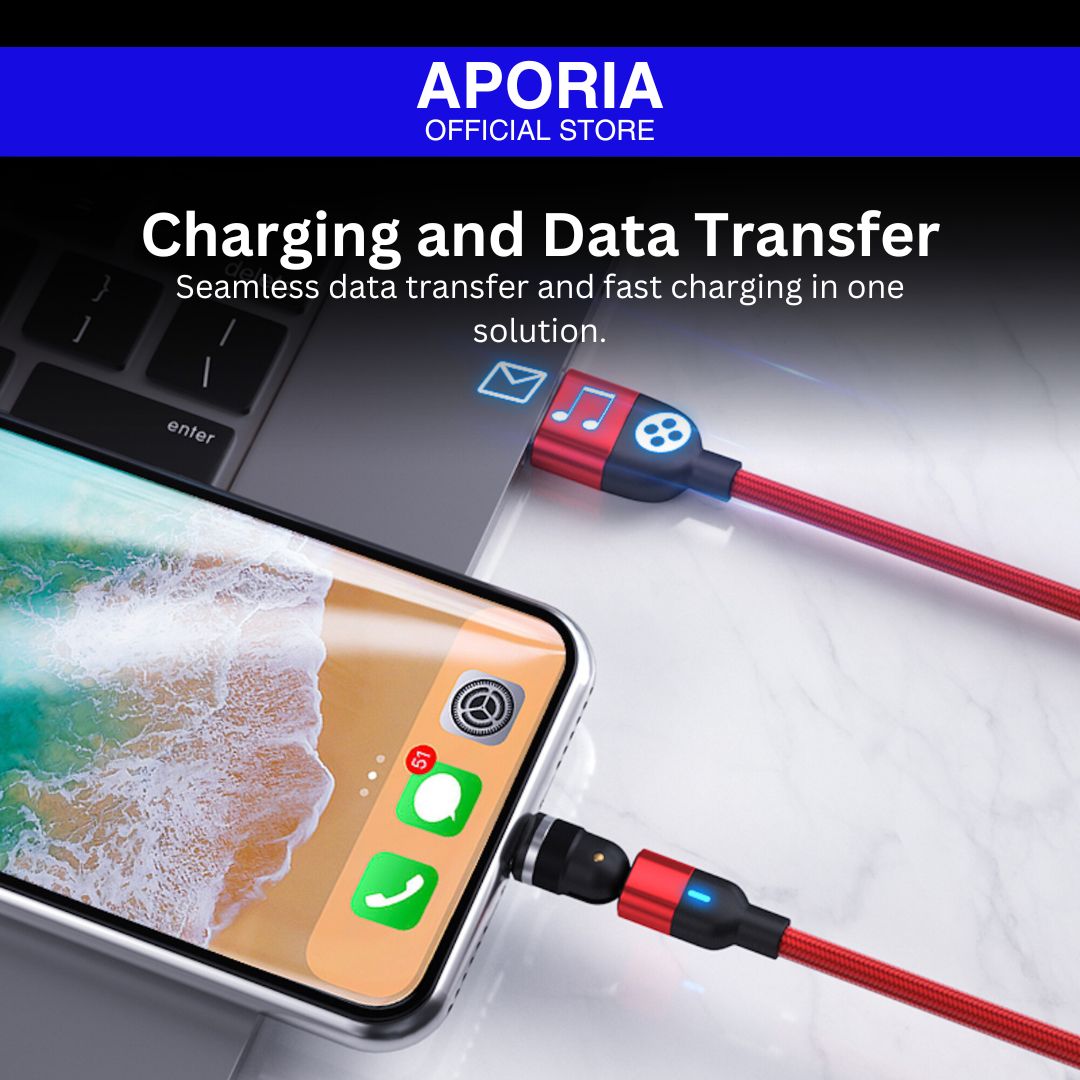 Aporia 5Pin 540° Rotating 3-in-1 Magnetic Charging Cable: Versatile and efficient charging solution for for iPhone 15 Pro Max, iPhone 15 Pro, iPhone 15 Plus, iPhone 15, iPhone 14 Pro Max, iPhone 14 Pro, iPhone 14 Plus, iPhone 14, iPhone 13 Pro Max, iPhone 13 Pro, iPhone 13 Mini, iPhone 13, iPhone 12 Pro Max, iPhone 12 Pro, iPhone 12 Mini, iPhone 12. Seamless data transfer and fast charging in one solution.