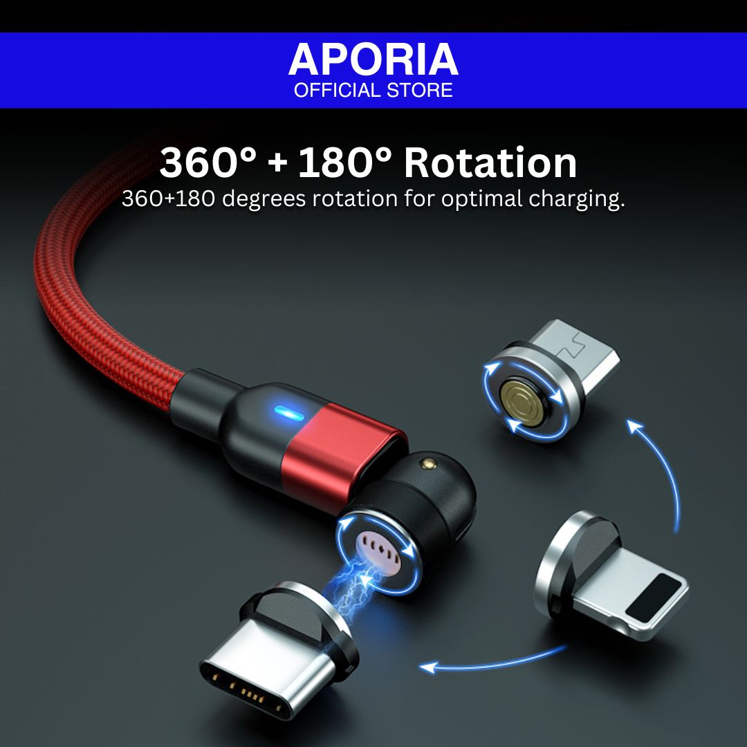 Aporia 5Pin 540° Rotating 3-in-1 Magnetic Charging Cable: Versatile and efficient charging solution for for iPhone 15 Pro Max, iPhone 15 Pro, iPhone 15 Plus, iPhone 15, iPhone 14 Pro Max, iPhone 14 Pro, iPhone 14 Plus, iPhone 14, iPhone 13 Pro Max, iPhone 13 Pro, iPhone 13 Mini, iPhone 13, iPhone 12 Pro Max, iPhone 12 Pro, iPhone 12 Mini, iPhone 12. 360+180 degrees rotation for optimal charging.