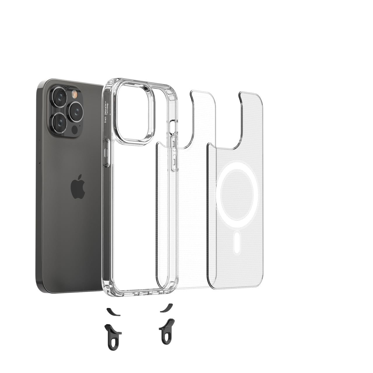 Aporia MagSafe Clear Case for iPhone 15+ with 3 Sets of Removable Hooks and Adjustable Lanyard: Clear case with MagSafe compatibility, includes versatile hooks and adjustable lanyard for personalized convenience and security.