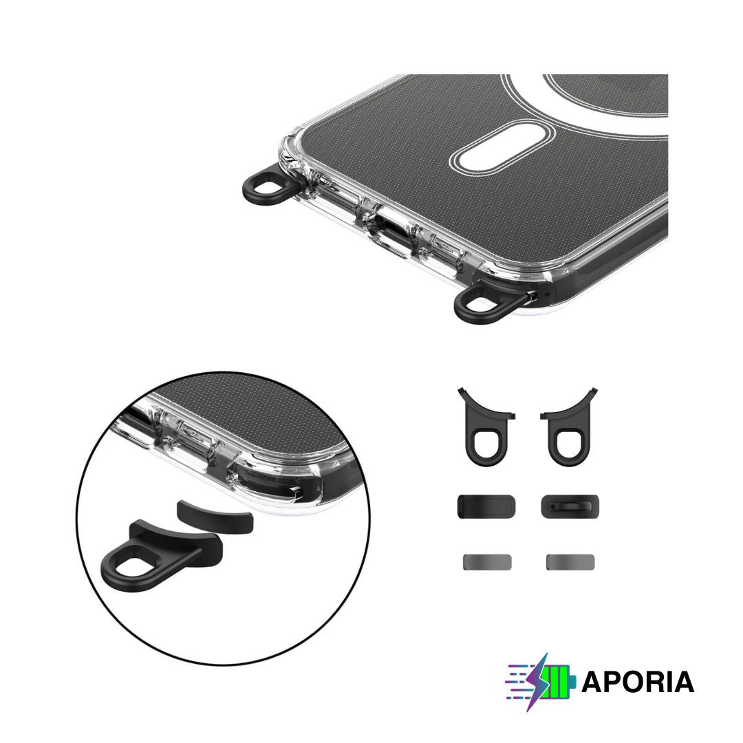 Aporia MagSafe Clear Case for iPhone 15+ featuring 3 Sets of Removable Hooks and Adjustable Lanyard