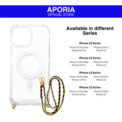 Aporia MagSafe Clear Case - Luxury Crossbody Strap for iPhone 15 Pro Max, iPhone 15 Pro, iPhone 15 Plus, iPhone 15, iPhone 14 Pro Max, iPhone 14 Pro, iPhone 14 Plus, iPhone 14, iPhone 13 Pro Max, iPhone 13 Pro, iPhone 13 Mini, iPhone 13, iPhone 12 Pro Max, iPhone 12 Pro, iPhone 12 Mini, iPhone 12.