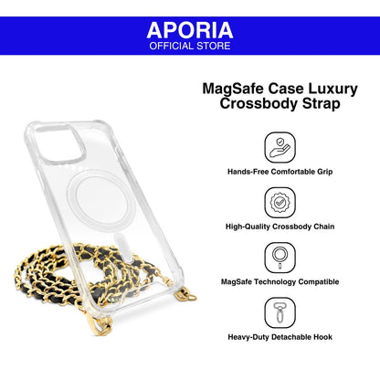 Aporia MagSafe Clear Case - Luxury Crossbody Strap for iPhone 15/14/13/12: Sleek and stylish clear case with MagSafe compatibility, featuring a luxurious crossbody strap for added convenience and elegance.