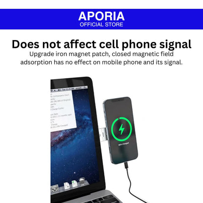Aporia Magnetic Laptop and Desktop Mount for iPhone - Rotating 180 Degree: Convenient and versatile mount for iPhones, offering secure attachment and flexible rotation for optimal viewing angles. Upgrade iron magnet patch, closed magnetic field adsorption has no effect on mobile phone and its signal.
