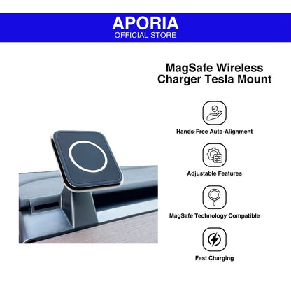 MagSafe Wireless Charger Tesla Mount: Convenient mount designed for Tesla vehicles, offering wireless charging compatibility with MagSafe technology.