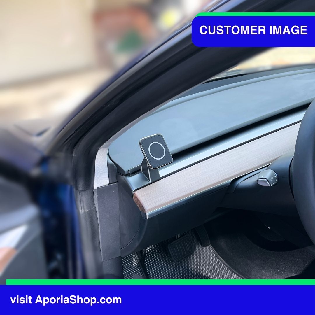 Customer image of Black MagSafe Wireless Charger Tesla Mount inside Tesla