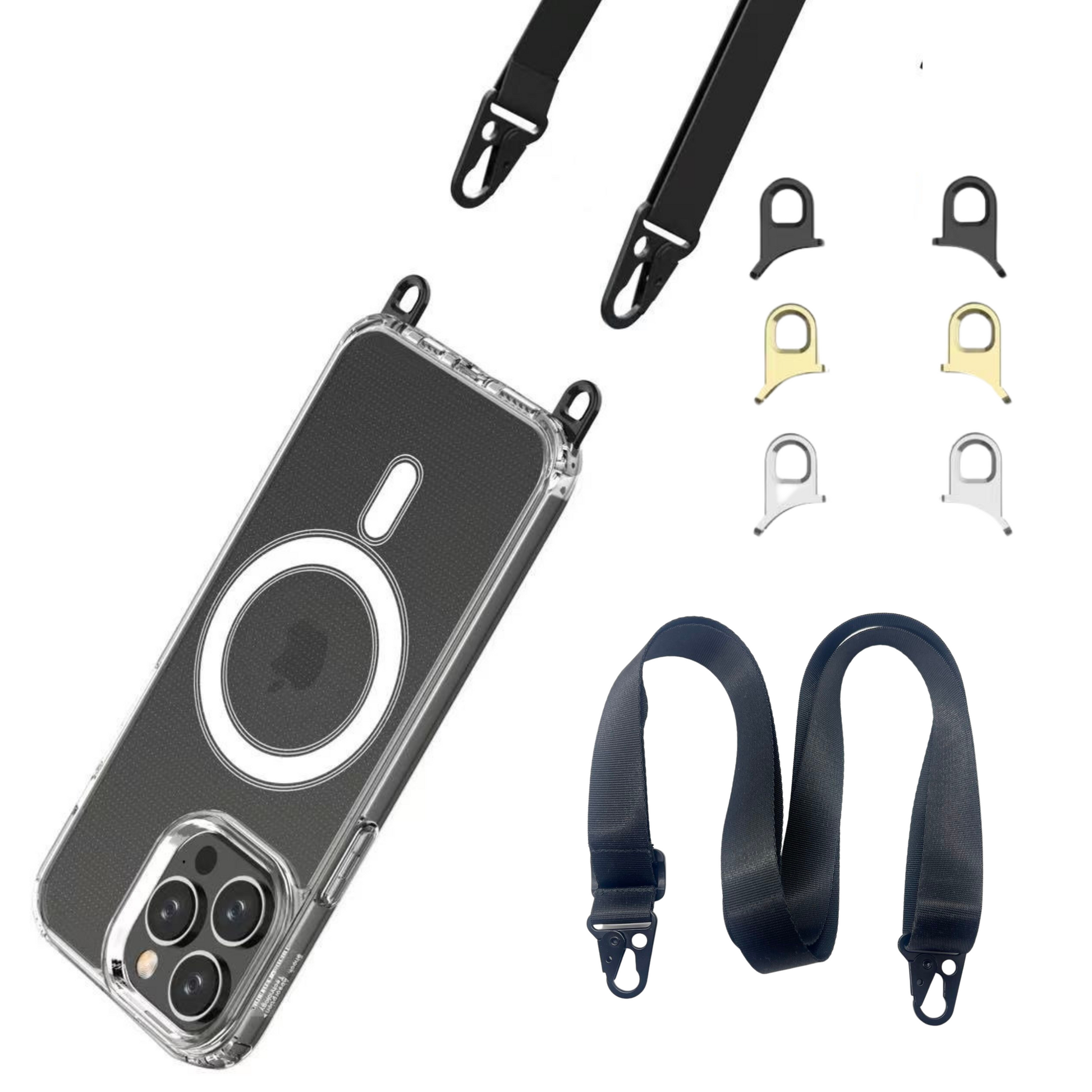 Aporia MagSafe Clear Case for iPhone 15+ with 3 Sets of Removable Hooks and Adjustable Lanyard: Clear case designed for iPhone 15+ with versatile hooks and adjustable lanyard for added convenience and style