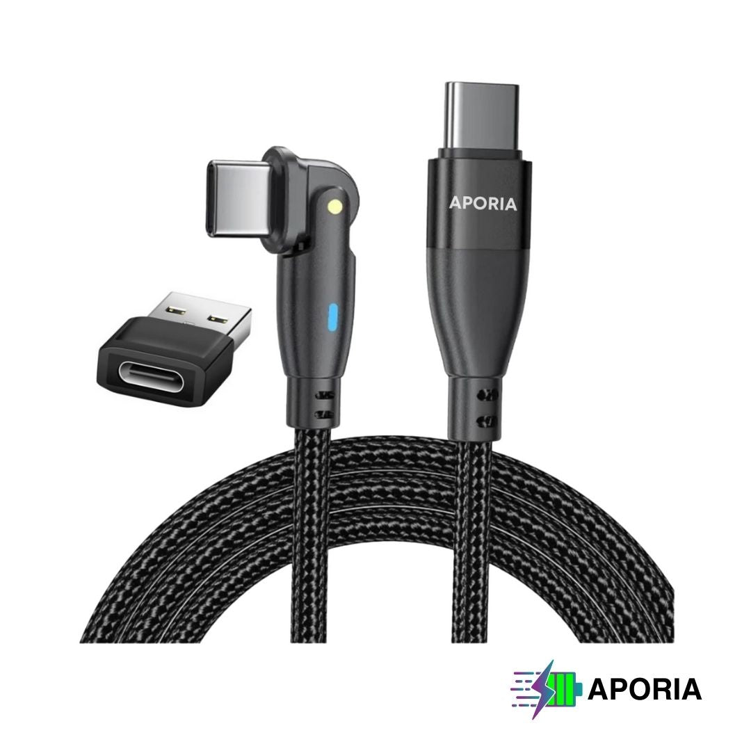 Aporia 20W USB Type C Magnetic Charging Cable - 180 Degree Rotation Black 6ft