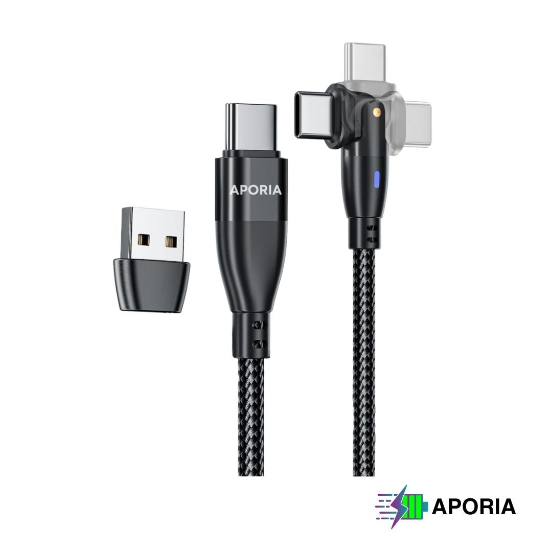 Aporia 20W USB Type C Magnetic Charging Cable - 180 Degree Rotation Black 3ft