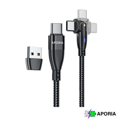 Aporia 20W USB Type C Magnetic Charging Cable - 180 Degree Rotation Black 3ft