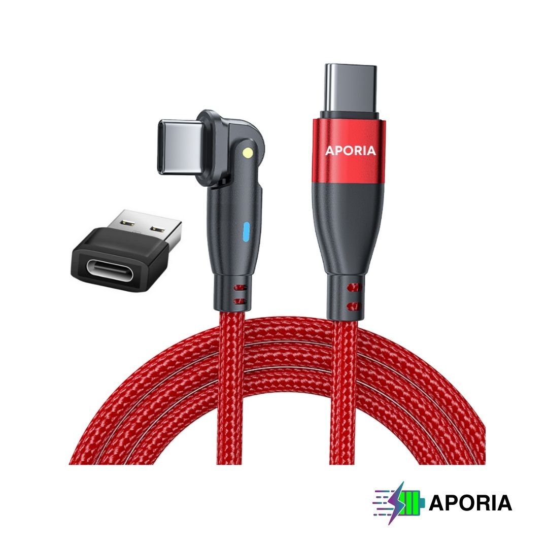 Aporia 20W USB Type C Magnetic Charging Cable - 180 Degree Rotation Red 6ft