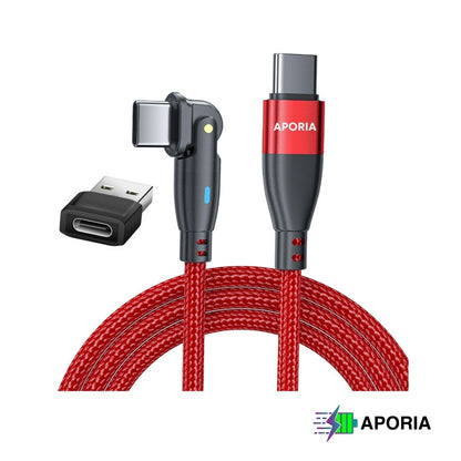 Aporia 20W USB Type C Magnetic Charging Cable - 180 Degree Rotation Red 6ft
