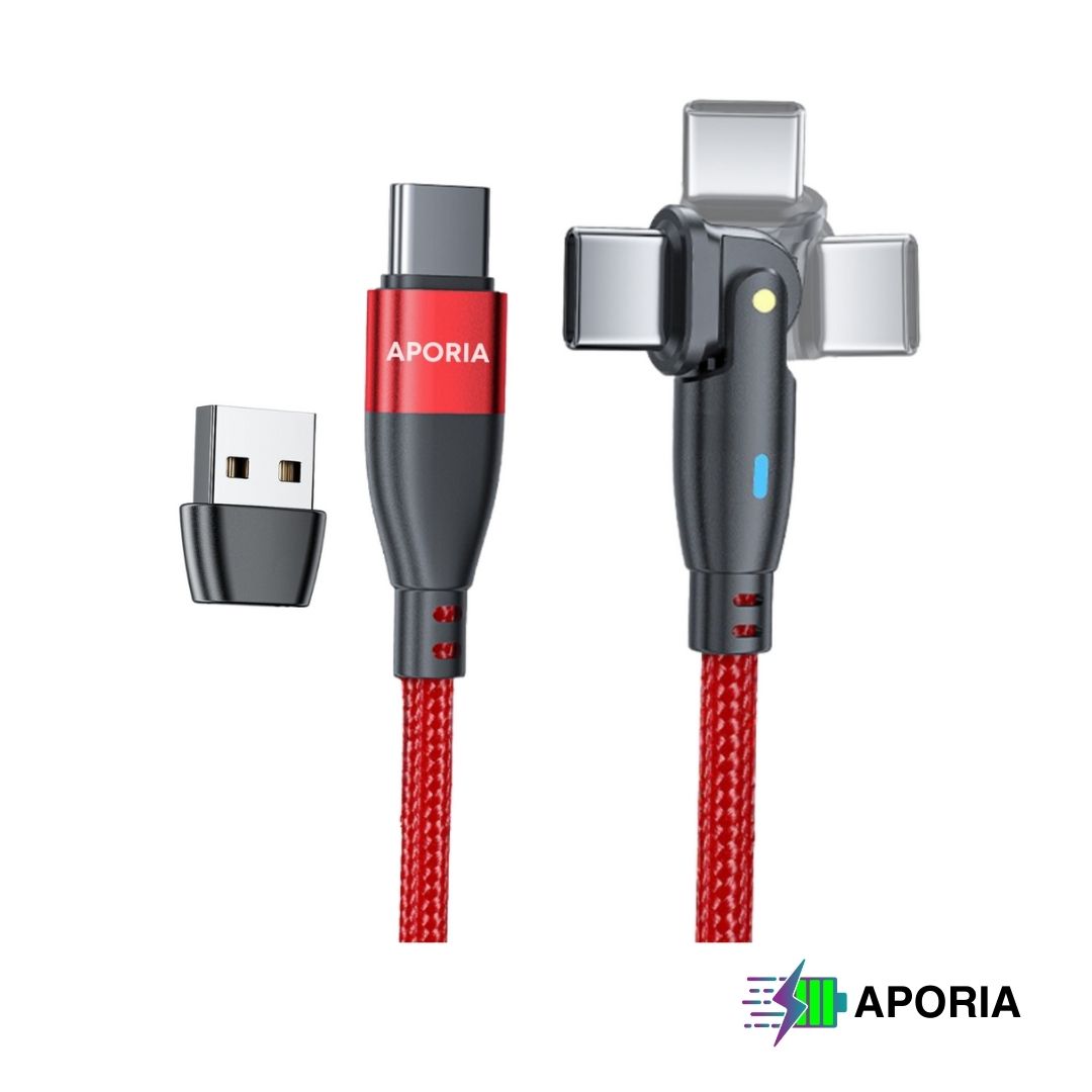 Aporia 20W USB Type C Magnetic Charging Cable - 180 Degree Rotation Red 3ft