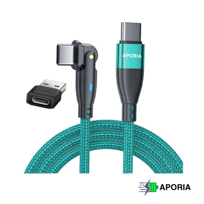 Aporia 20W USB Type C Magnetic Charging Cable - 180 Degree Rotation Green 6ft