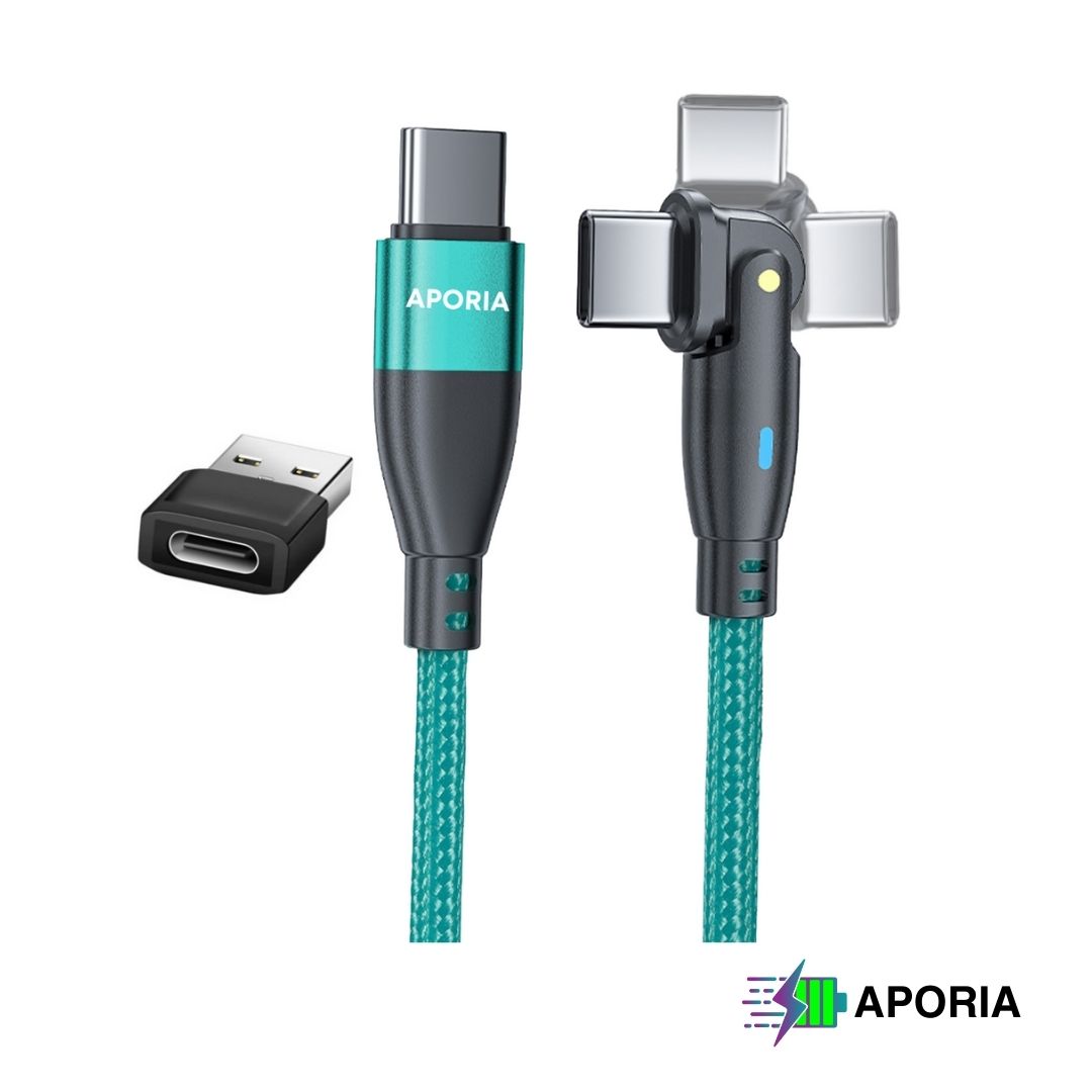 Aporia 20W USB Type C Magnetic Charging Cable - 180 Degree Rotation Green 3ft