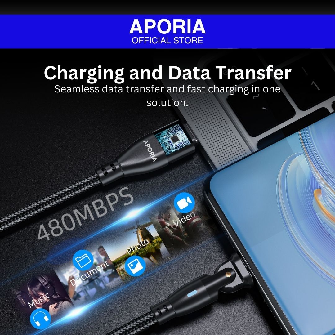 Aporia 20W USB Type C Magnetic Charging Cable - 180 Degree Rotation: Innovative magnetic cable with flexible rotation, offering efficient charging and seamless connectivity for iPhone 15 Pro Max, iPhone 15 Pro, iPhone 15 Plus, iPhone 15, iPhone 14 Pro Max, iPhone 14 Pro, iPhone 14 Plus, iPhone 14, iPhone 13 Pro Max, iPhone 13 Pro, iPhone 13 Mini, iPhone 13, iPhone 12 Pro Max, iPhone 12 Pro, iPhone 12 Mini, iPhone 12. Seamless data transfer and fast charging in one solution.
