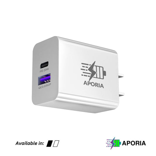 Aporia 20W Dual Port Wall Charger - USB Type A and USB Type C