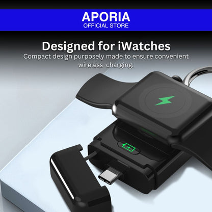 Aporia Portable Wireless Charger for iWatch: Convenient and portable wireless charger designed specifically for iWatch, ensuring easy and efficient charging on the go. Compact design purposely made to ensure convenient wireless  charging. 