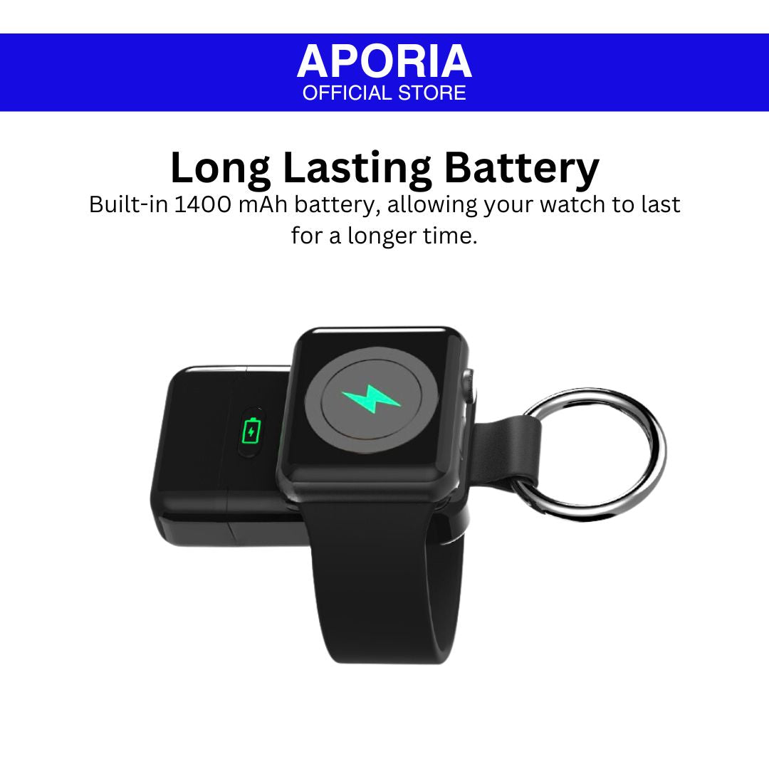Aporia Portable Wireless Charger for iWatch: Convenient and portable wireless charger designed specifically for iWatch, ensuring easy and efficient charging on the go. Built-in 1400 mAh battery, allowing your watch to last for a longer time.
