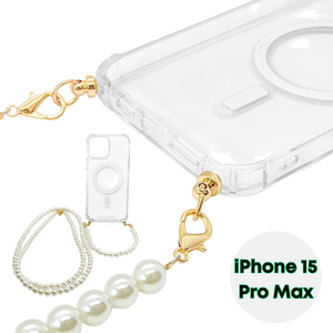 Aporia - iPhone 15 - Magsafe Clear Case with Two Set Wristlet + Crossbody Pearl Straps Removable | Compatible for MagSafe Wireless Charging + Luxury Design (iPhone 15)