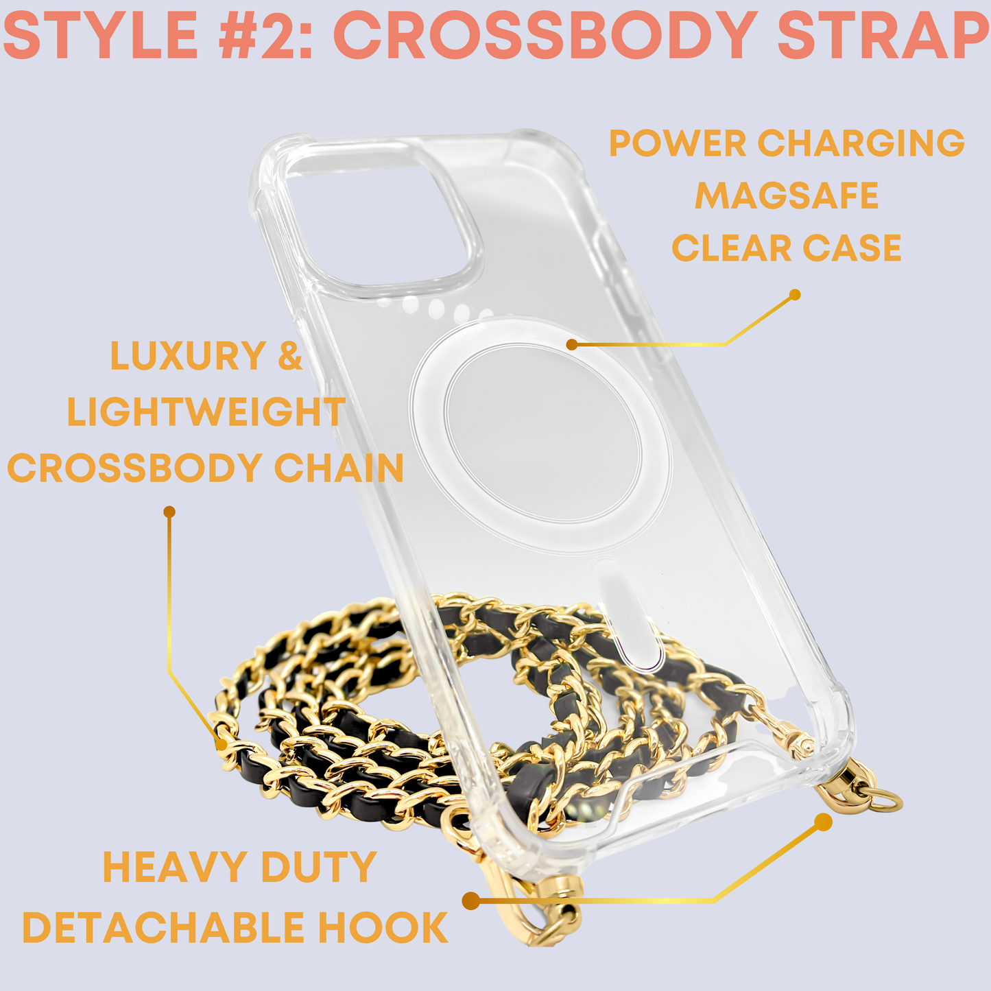 Aporia - MagSafe Clear Case with two straps (Luxury Crossbody + Pearl Wristlet)