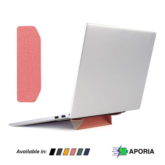 Ergonomic Vegan Leather Laptop Stand - Lightweight, Foldable, Portable, & Adhesive