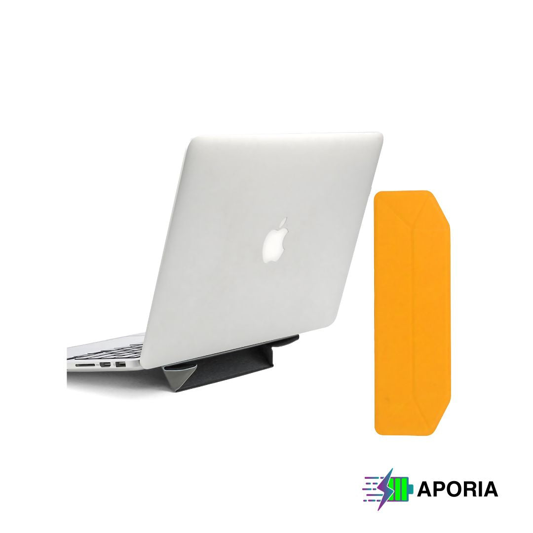 Ergonomic Vegan Leather Laptop Stand - Lightweight, Foldable, Portable, & Adhesive Orange