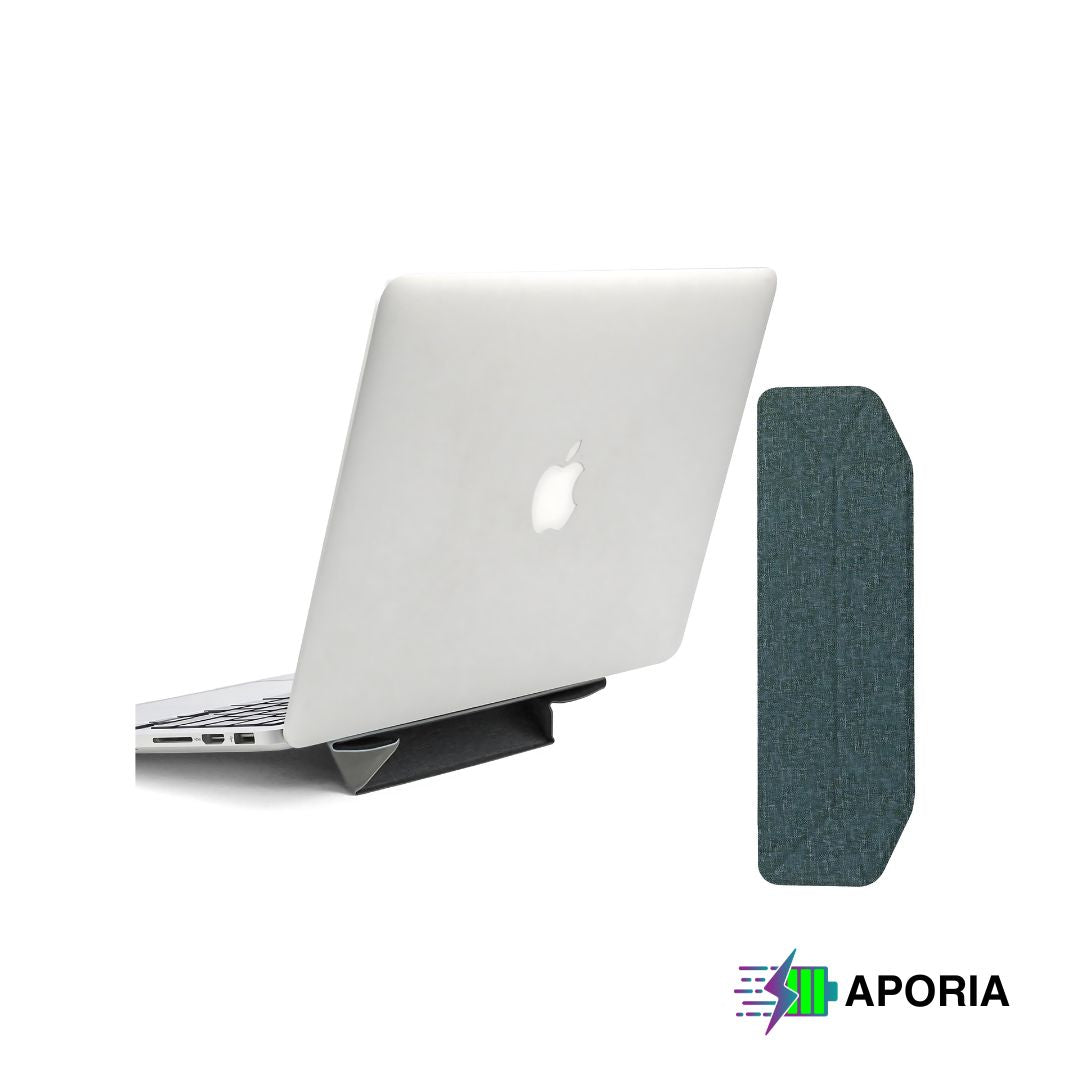 Ergonomic Vegan Leather Laptop Stand - Lightweight, Foldable, Portable, & Adhesive Green