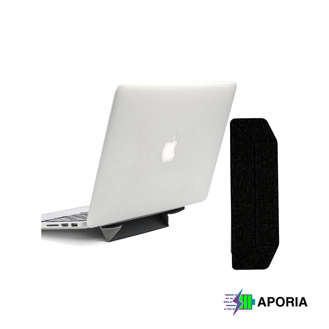 Ergonomic Vegan Leather Laptop Stand - Lightweight, Foldable, Portable, & Adhesive Black