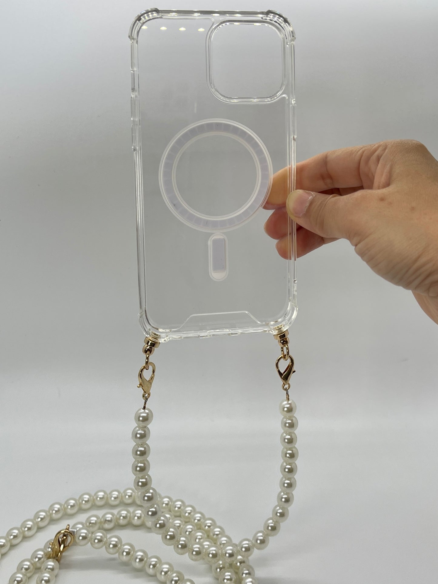 Aporia - Magsafe Clear Case with two straps (Pearl Wristlet + Luxury Crossbody)