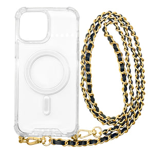 Aporia - MagSafe Clear Case with Black/Gold Crossbody for iPhone 15/14/13/12