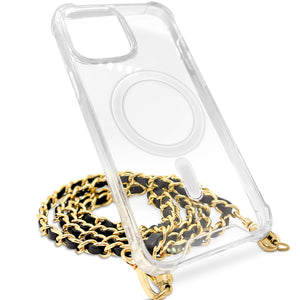 Aporia - MagSafe Clear Case with Black/Gold Crossbody for iPhone 15/14/13/12