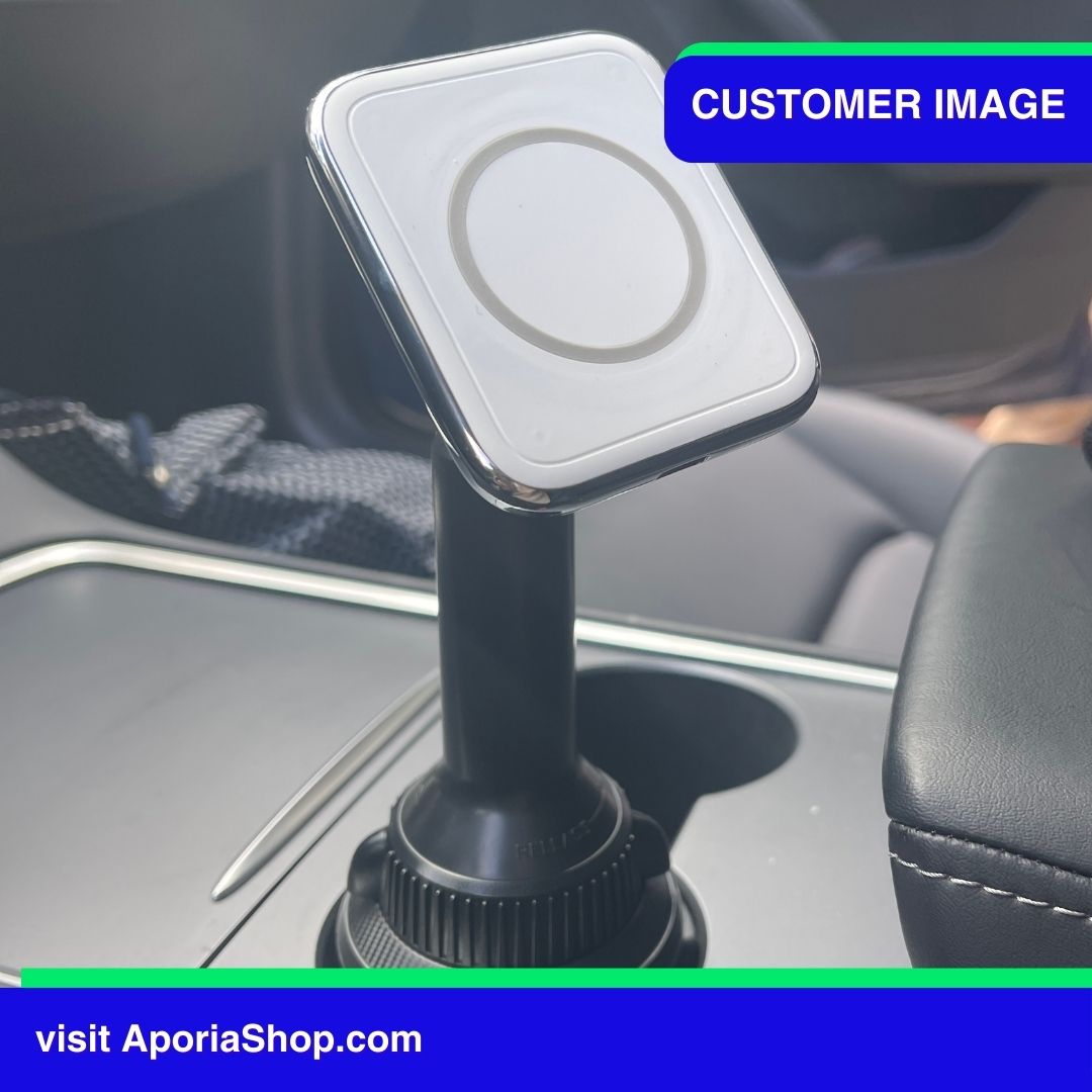 Customer image of White MagSafe Wireless Charger Adjustable Car Cup Holder Mount
