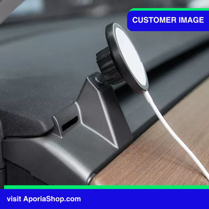 Customer image of MagSafe Wireless Charger Tesla Mount (Round) inside Tesla back view
