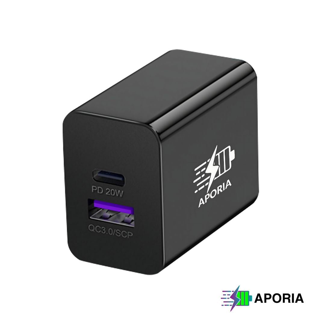 Aporia 20W Dual Port Wall Charger - USB Type A and USB Type C Black Pack of 1