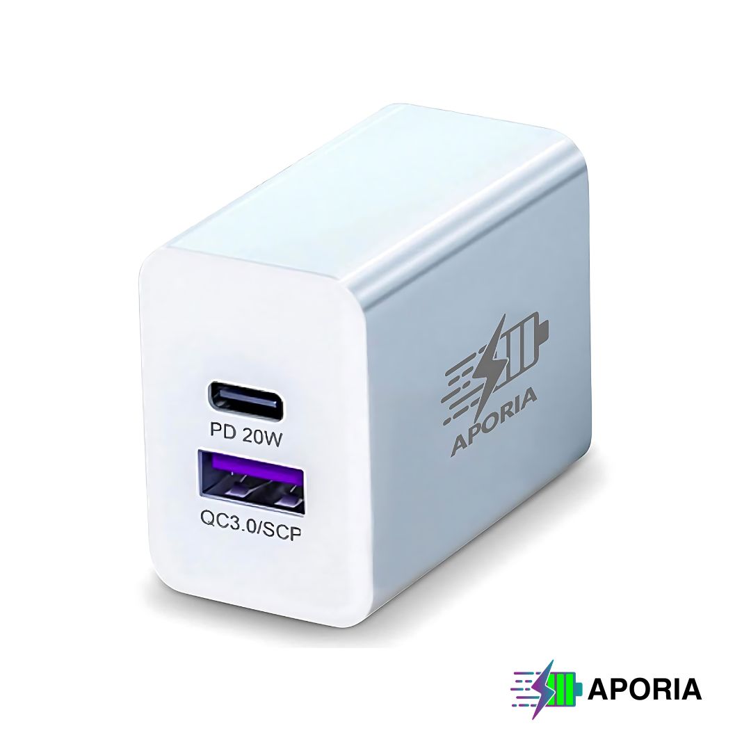 Aporia 20W Dual Port Wall Charger - USB Type A and USB Type C White Pack of 1