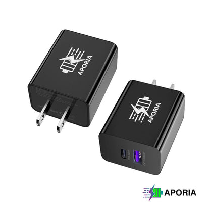 Aporia 20W Dual Port Wall Charger - USB Type A and USB Type C Black Pack of 2