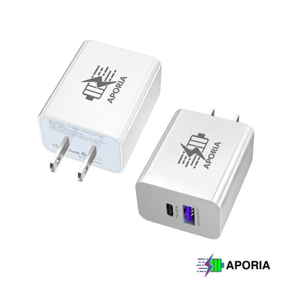 Aporia 20W Dual Port Wall Charger - USB Type A and USB Type C White Pack of 2