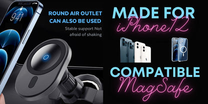 MagSafe iPhone 15 14 13 12 Car Charger + 15W Fast Charger + Enhanced Air Vent Clip