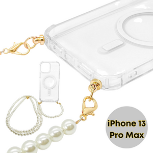 Aporia - iPhone 13 - Magsafe Clear Case with Two Set Wristlet + Crossbody Pearl Straps Removable | Compatible for MagSafe Wireless Charging + Luxury Design (iPhone 13)