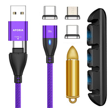 Load image into Gallery viewer, This or 6 in 1 magnetic charging cable system is equipped with one side with dual USB A &amp; C and the other side with 3-in-1 flat 11 pin magnetic charging tips. This is fast charging and data transfer cable
