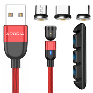 Introducing Aporia's 5-in-1 magnetic charging cable, featuring 3 different tips and a convenient bullet storage