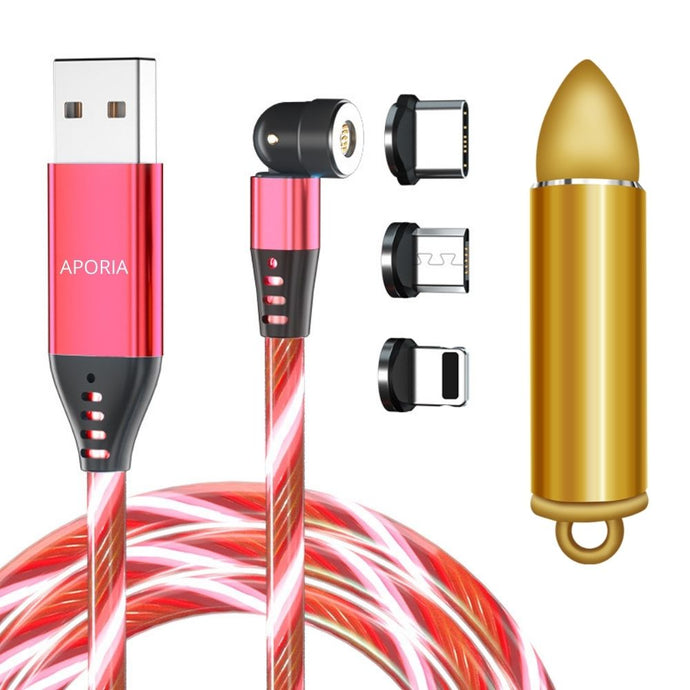 Introducing Aporia's 5-in-1 magnetic charging cable, featuring 3 different tips and a convenient bullet storage